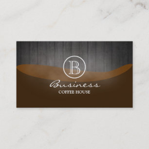 Coffee Shop Elegant Wood Monogram Business Card