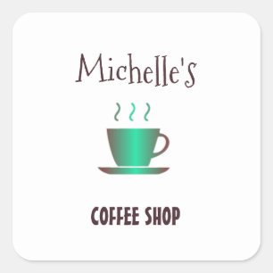 Coffee shop hot cup silhouette square sticker