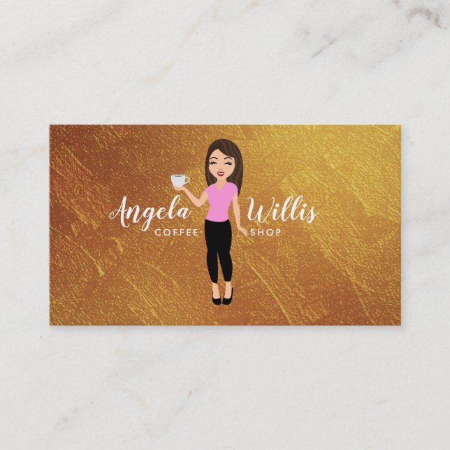 Coffee Shop lady logo Business Cards (Front)