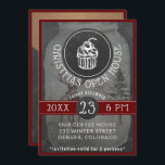 Coffee Shop Logo Christmas Open House | Chalkboard Invitation<br><div class="desc">Replace the white cookie with your cafe / coffee shop / restaurant / bistro logo and have a perfect winter holiday party / open house invitation for your best customers, suppliers and business partners. The red burgundy frame, the white festive script and the chalkboard background with the winter wonderland transparent...</div>