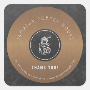 Coffee shop logo elegant copper thank you square sticker
