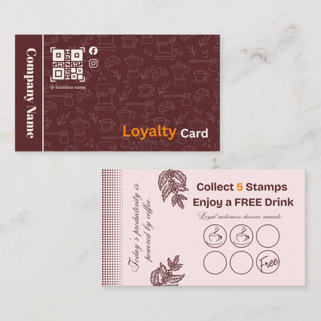 Coffee Shop Loyalty Card Stamp Reward (Front/Back)