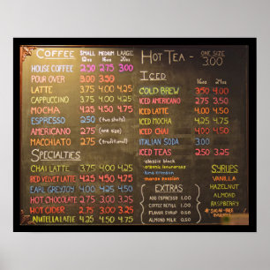Coffee Shop Menu Board  -  20x16 Inch Poster