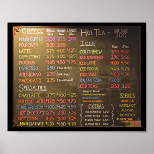 Coffee Shop Menu Board - 8x10 Poster