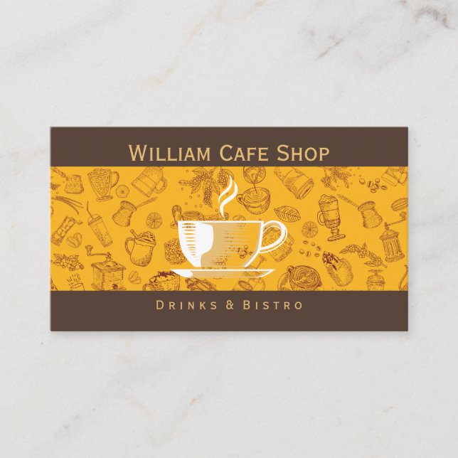 Coffee Shop Pattern | Cafe Restaurant Business Card (Front)