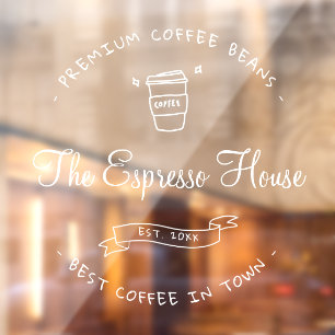 Coffee Shop Professional Cafe Logo Boho Business W Window Cling