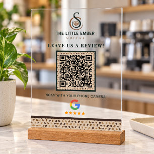 Coffee Shop Review QR Code Clear Coffee Bean Acrylic Sign