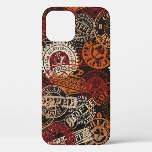 Coffee shop rubber stamp and grunge badge collecti iPhone 12 case