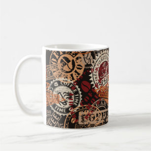 Coffee shop rubber stamp and grunge badge collecti mug