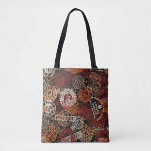 Coffee shop rubber stamp and grunge badge collecti tote bag