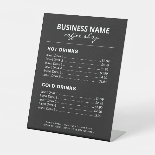 Coffee Shop Small Business Menu Price List Pedestal Sign (Front)