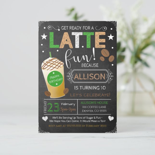 Coffee Shop Themed Party Birthday Invitation (Standing Front)