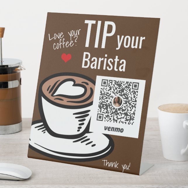 Coffee Shop Tip Your Barista Pedestal Sign (In SItu)