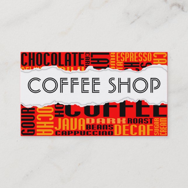 coffee shop torn paper business card (Front)