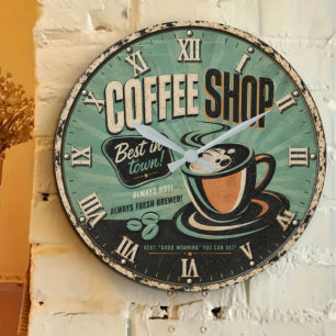 Coffee Shop Vintage Large Clock