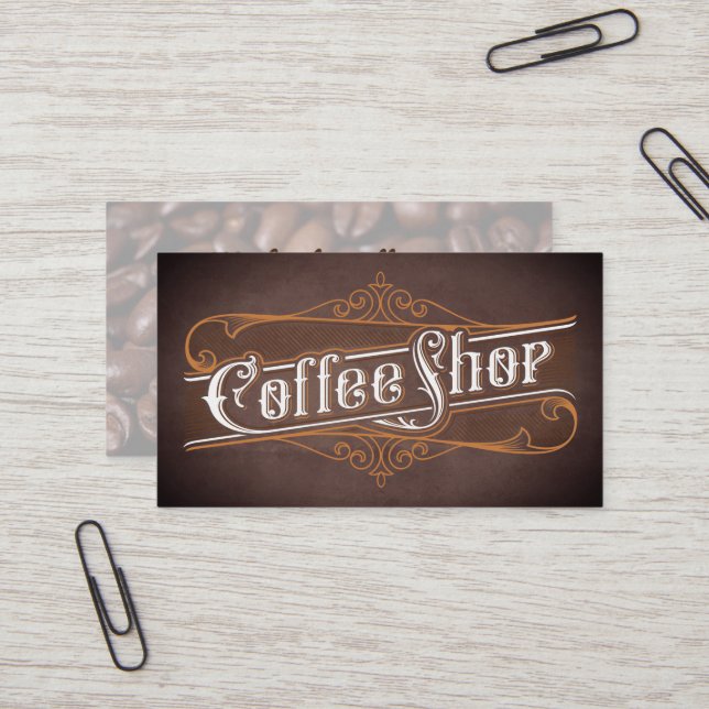 Coffee Shop Vintage Lettering Business Card (Front/Back In Situ)