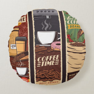Coffee shop vintage vintage banners, cafeteria an round cushion