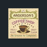 Coffee Shop with Cup Create Your Own Personalised Canvas Print<br><div class="desc">This coffee-themed wrapped canvas wall decoration is perfect for anyone who runs their own coffee shop or has a coffee theme in their home kitchen decor. Done in retro brown, green, purple and hints of orange, this espresso / cappuccino inspired design features a cup on a saucer, two personalised text...</div>