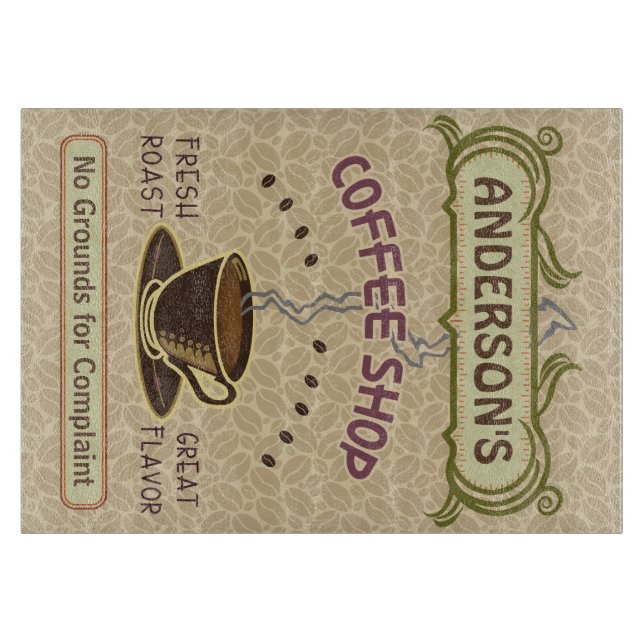 Coffee Shop with Cup Create Your Own Personalised Cutting Board (Front)