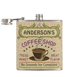Coffee Shop with Cup Create Your Own Personalised Hip Flask