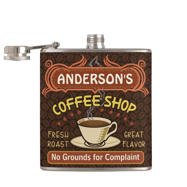 Coffee Shop with Mug Create Your Own Personalised Hip Flask (Opened)