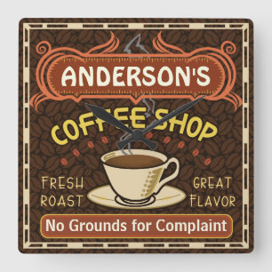 Coffee Shop with Mug Create Your Own Personalised Square Wall Clock