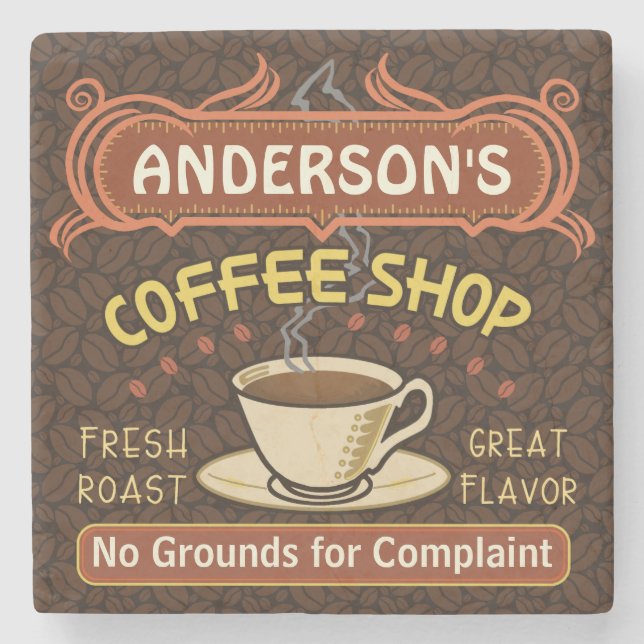 Coffee Shop with Mug Create Your Own Personalised Stone Coaster (Front)