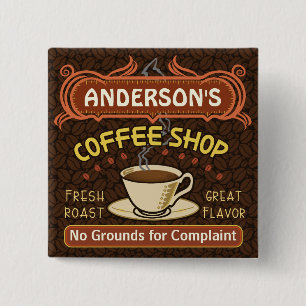 Coffee Shop with Mug Create Your Own Personalized 15 Cm Square Badge