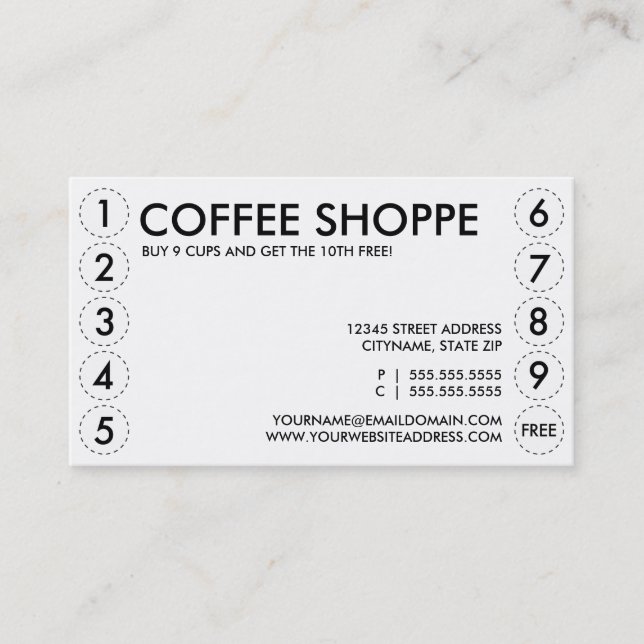 COFFEE SHOPPE punch card (Front)