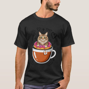 Coffee Siberian Cat Moscow Longhairs Doughnut T-Shirt