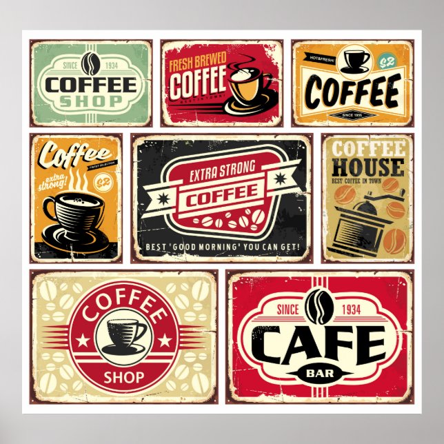 Coffee signs and labels collection. Retro and vint (Front)