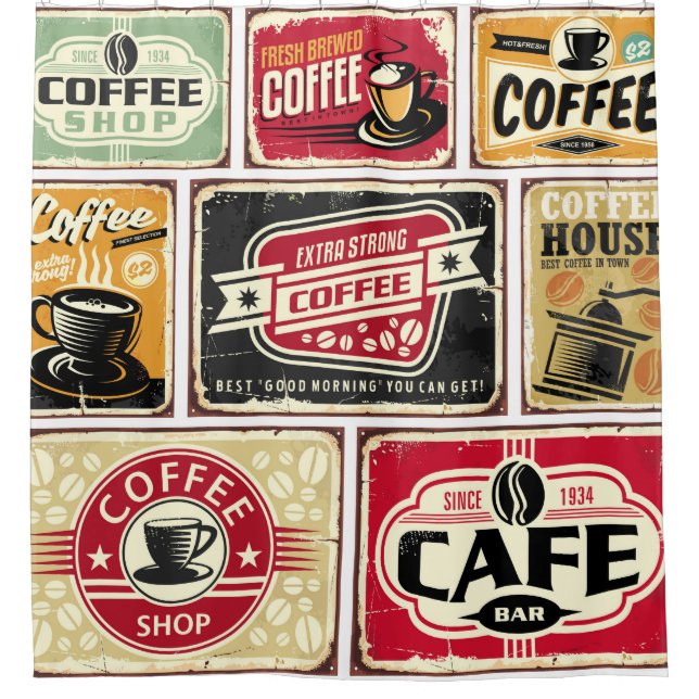Coffee signs and labels collection. Retro and vint Shower Curtain (Front)