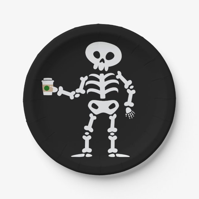 coffee skeleton halloween skull cute funny gothic paper plate (Front)
