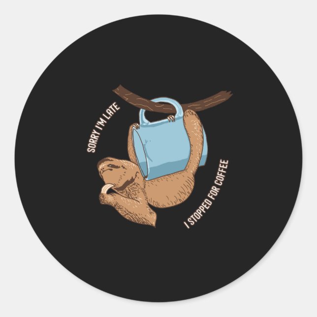 Coffee Sloth Classic Round Sticker (Front)