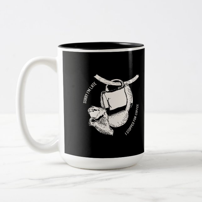 Coffee Sloth (white) Two-Tone Coffee Mug (Left)