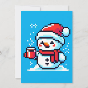 Coffee Snowman - Cosy Pixel Art Christmas Design Holiday Card
