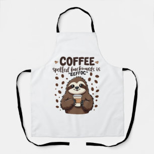 Coffee Spelled Backwards is eeffoC Caffeine Sloth Apron