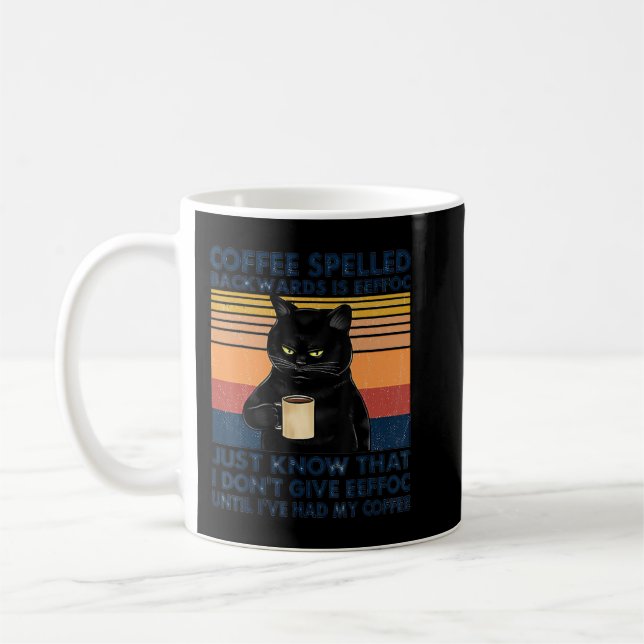 Coffee Spelled Backwards Is Eeffoc Cat Drinking Vi Mug (Left)