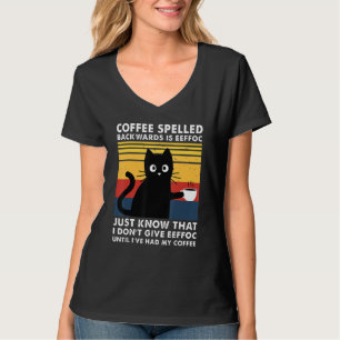 Coffee Spelled Backwards Is Eeffoc Funny Black Cat T-Shirt