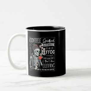 Coffee Spelled Backwards Is Eeffoc Funny Skeleton Two-Tone Coffee Mug