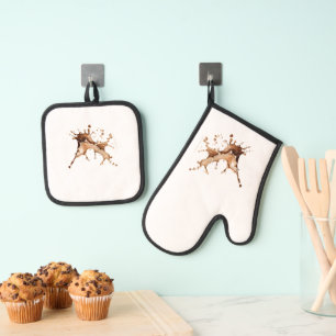 Coffee Spill Oven Mitt & Pot Holder Set
