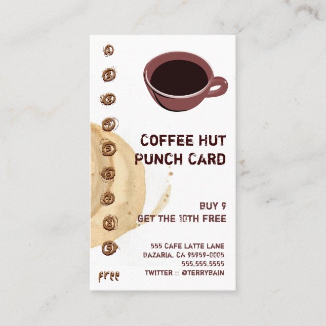 Coffee Stain and Cup Drink Punchcard Loyalty Card (Front)