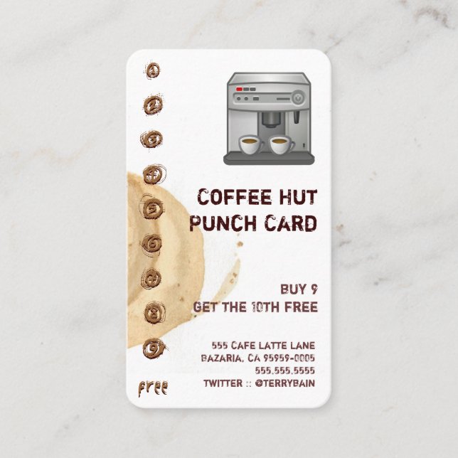 Coffee Stain and Cup Drink Punchcard Loyalty Card (Front)