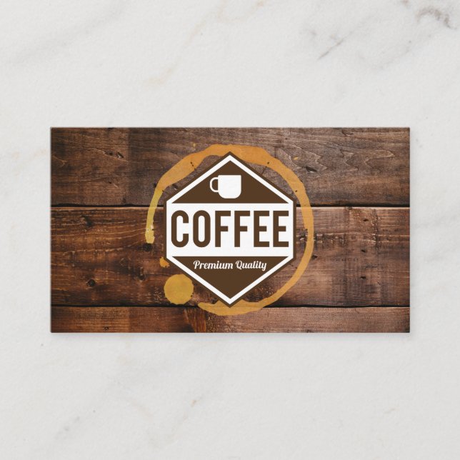 Coffee Stain | Coffee Shop Barista Wood Trim Business Card (Front)
