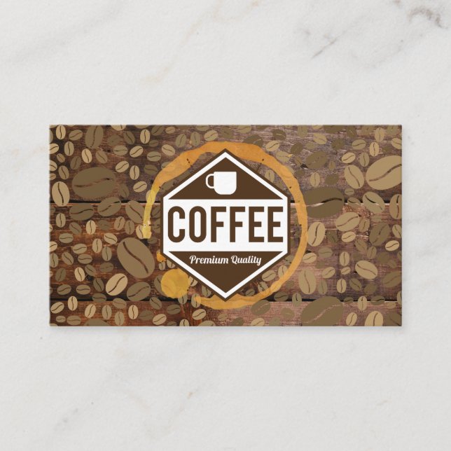 Coffee Stain | Coffee Shop Barista Wood Trim Business Card (Front)
