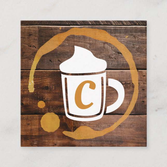 Coffee Stain | Coffee Shop Barista Wood Trim Square Business Card (Front)