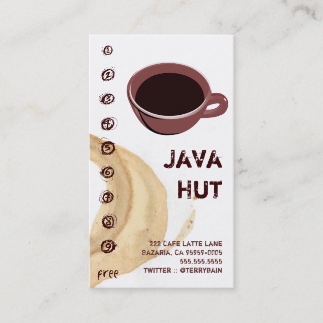Coffee Stain / Cup Java Hut Business Card (Front)
