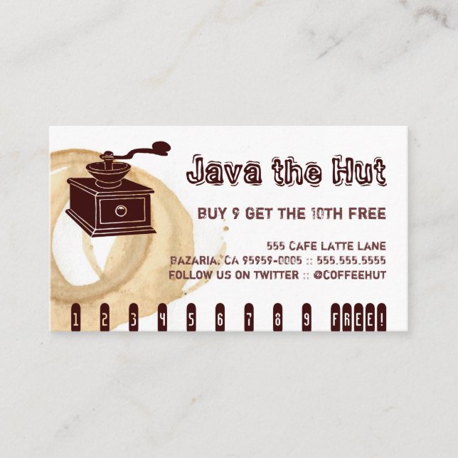 Coffee Stain Grinder Drink Punch Loyalty Card (Front)