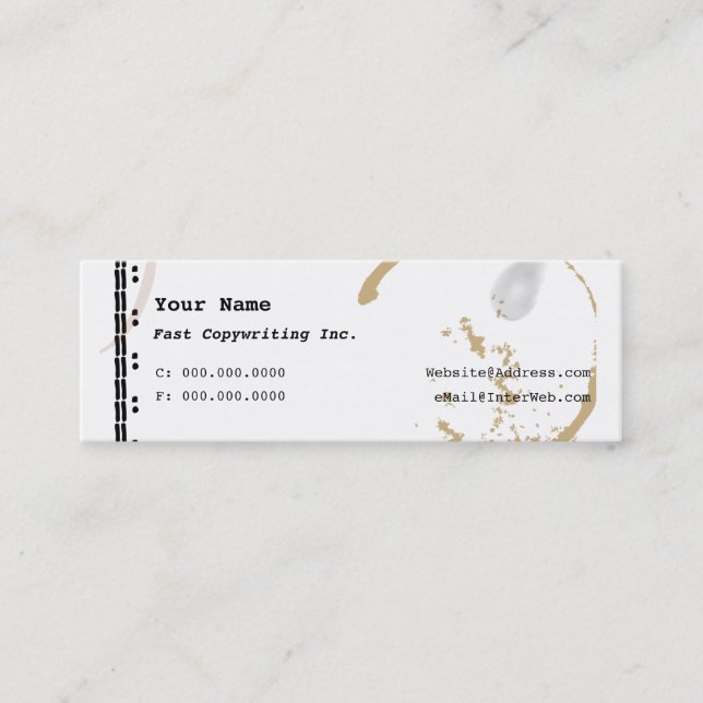 Coffee Stain Typewriter Art Skinny Business Cards (Front)