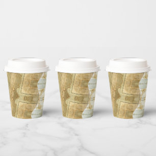 Coffee stained collage ledger paper cups